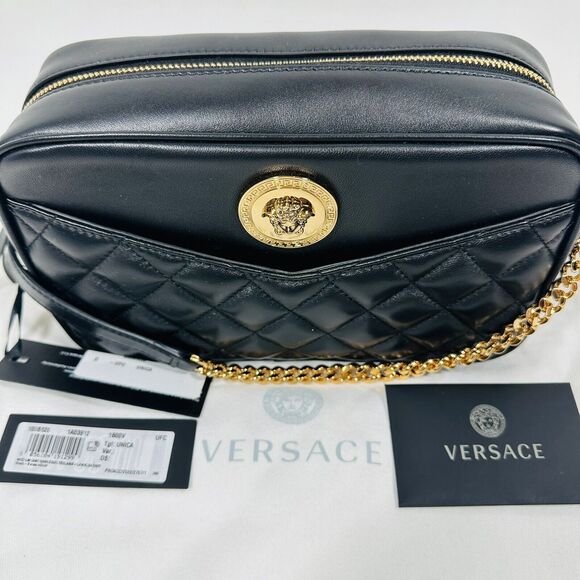 Versace La Medusa Quilted Lambskin Leather Medium Crossbody Camera Bag Black NWT - Picture 3 of 15
